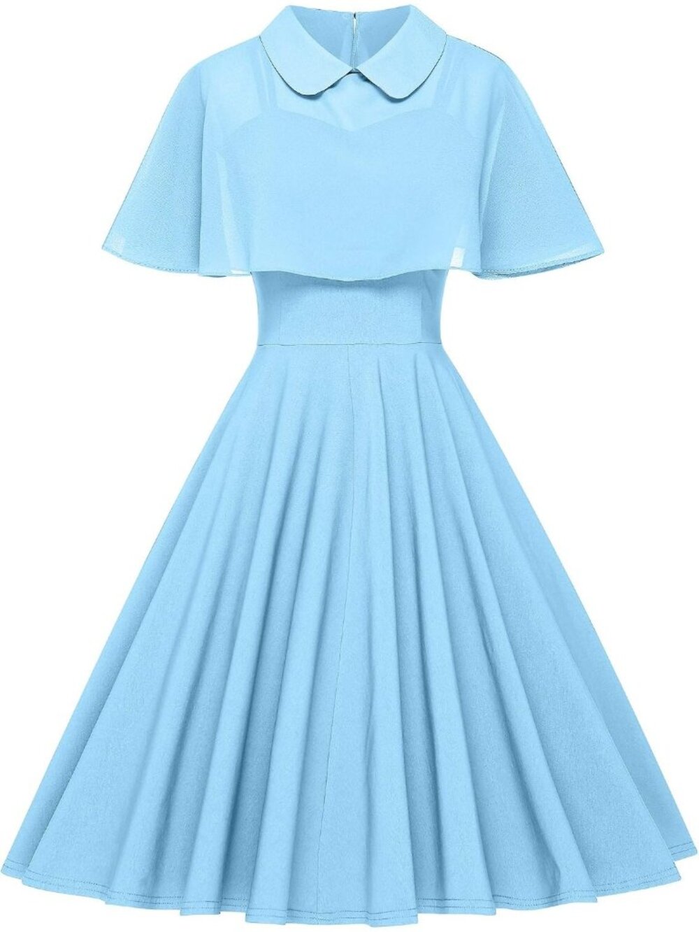 Women's Light Blue 1950s Cloak Two Piece Zipper Cape Sleeve Cocktail Dress